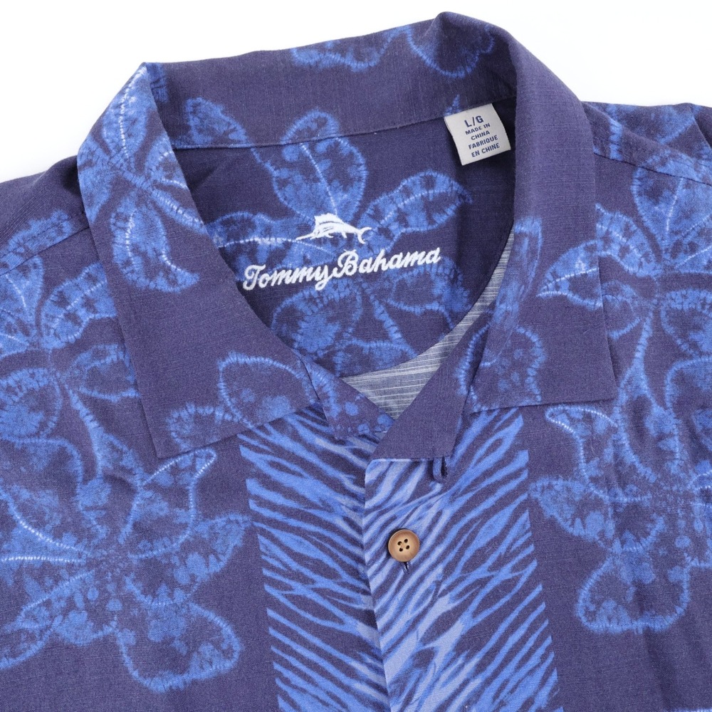 Tommy Bahama Artist Series 2022 Floral Zebra Shirt Blue Short Sleeve Mens Large